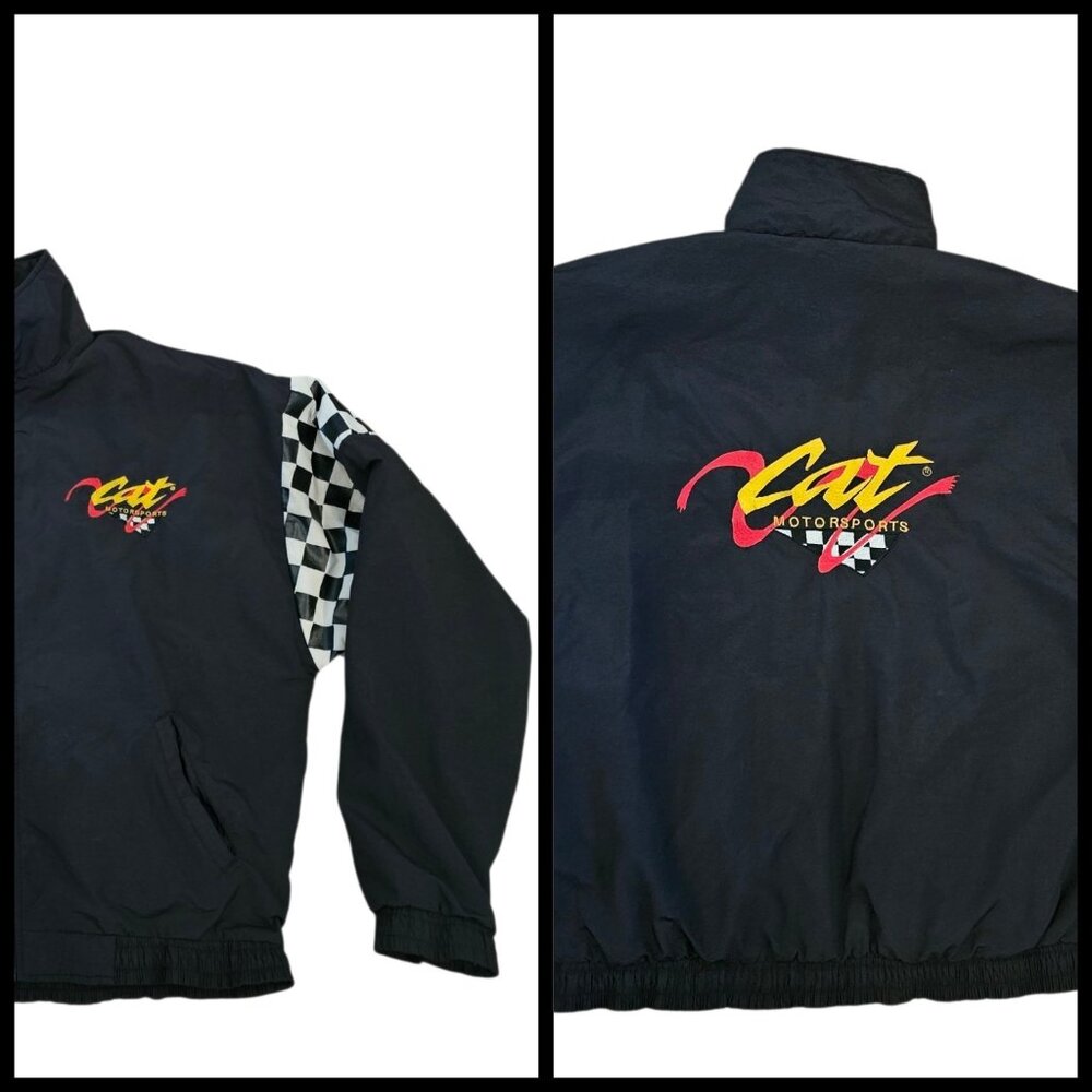 VTG 90s Caterpillar Kyle Petty Racing Bomber Jacket 42 Nylon Black Sz M Medium